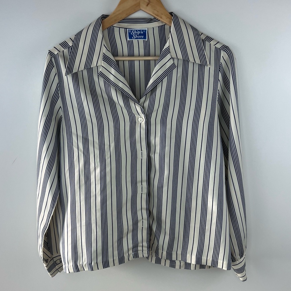VINTAGE Striped Silky Button Down Top